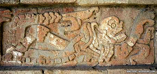 A skeleton being eaten by a snake at Tula