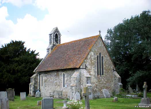 Side view of St Alphege Church in Seasalter, Kent