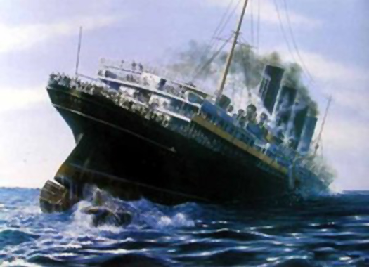 The Lusitania starts to sink