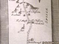 Road map of Sussex from the 1700s