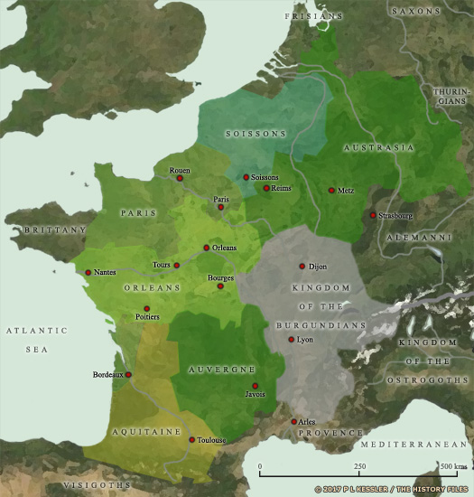 Map of Western Europe at the death of Clovis in AD 511