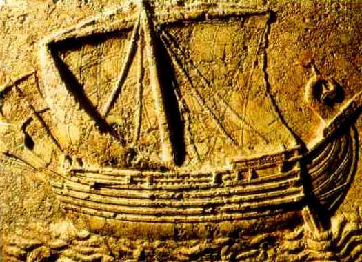 Stone carving of Phoenician ship