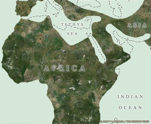 Middle Miocene coastline map