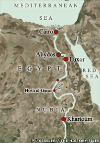 A map showing the location of key Nubian/Kushite sites