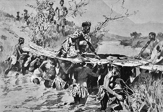 Queen Lobatsibeni crosses a stream