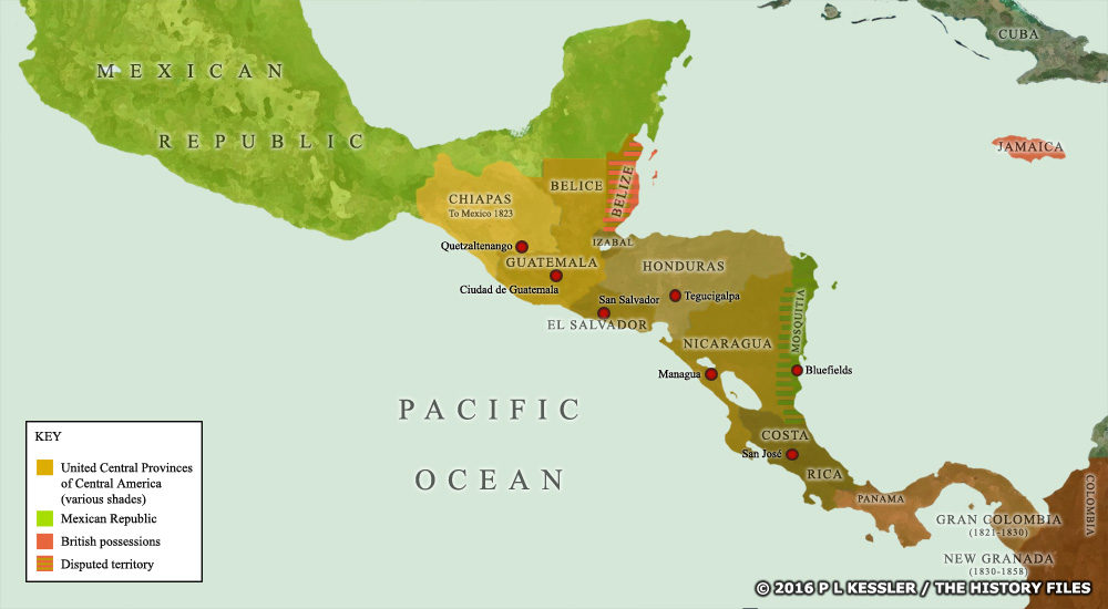 Map of Central America in the 1830s
