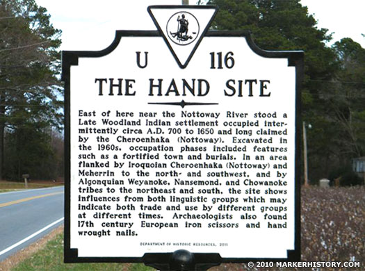 Nottoway 'Hand Site Settlement' sign