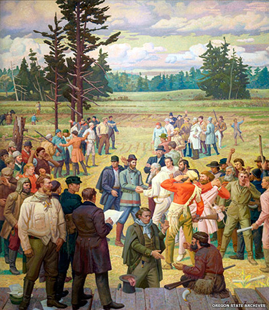 Oregon meeting at Champoeg to form a government