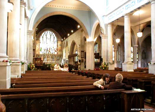 Pews inside St Mary of Charity, Faversham, Kent