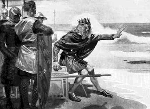 Canute shows that he cannot stop the waves