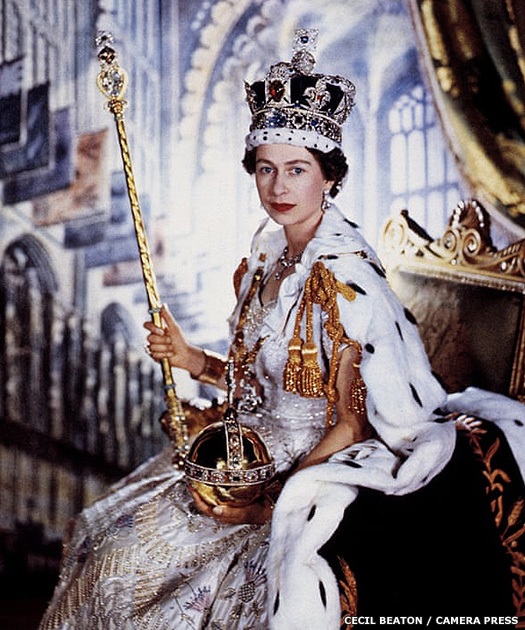 Queen Elizabeth II at the moment of her coronation in 1953