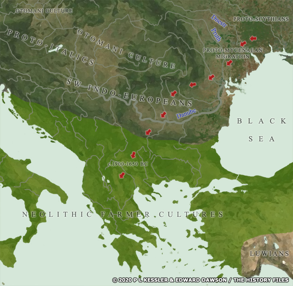 Map of Eastern Europe, the Balkans, and Greece 1900-1650 BC