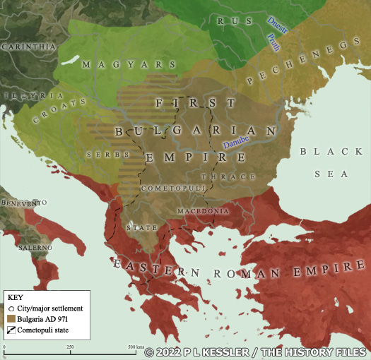 Map of Eastern Europe, the Balkans, Bulgaria, and Greece AD 1000