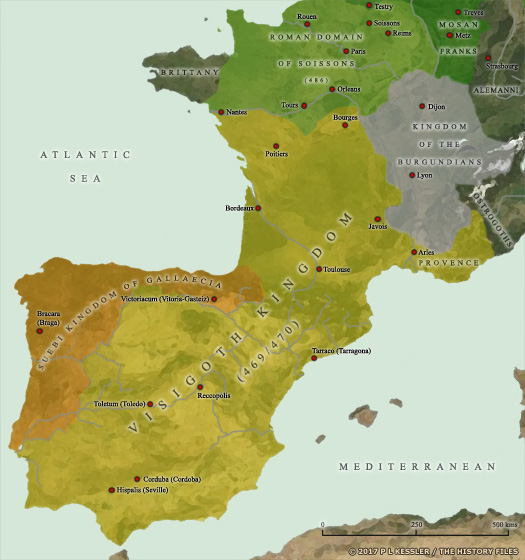 Map of the Visigoth & Suevi kingdoms in AD 470