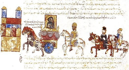 Byzantine Emperor John I Zimiskes with the captive Emperor Boris II of Bulgaria