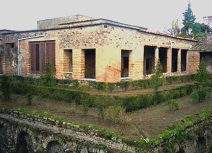The Villa of Mysteries is built around a central peristyle court and surrounded by terraces