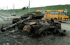 Ruins of a Russian tank in Transnistria