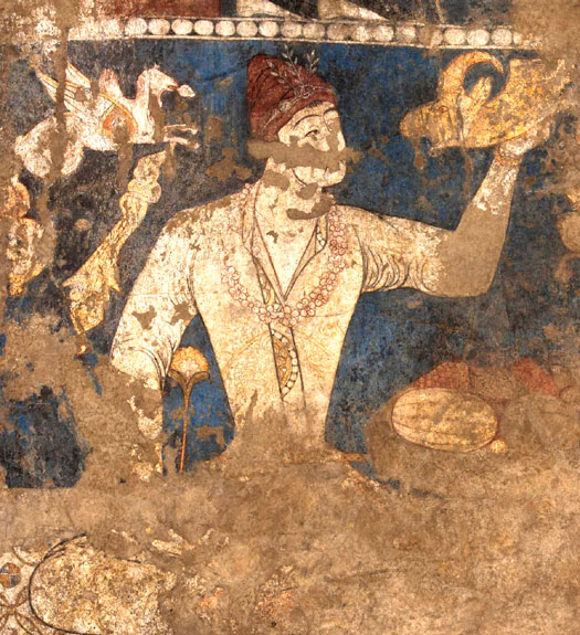 Banqueter holding a rhyton in Penjikent