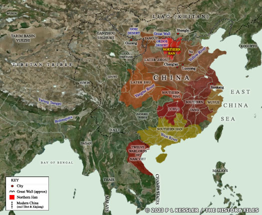 Map of Five Dynasties and Ten Kingdoms China around AD 951-960