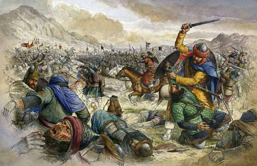 Sassanid troops fighting off Arabs during the Islamic invasion of Persia